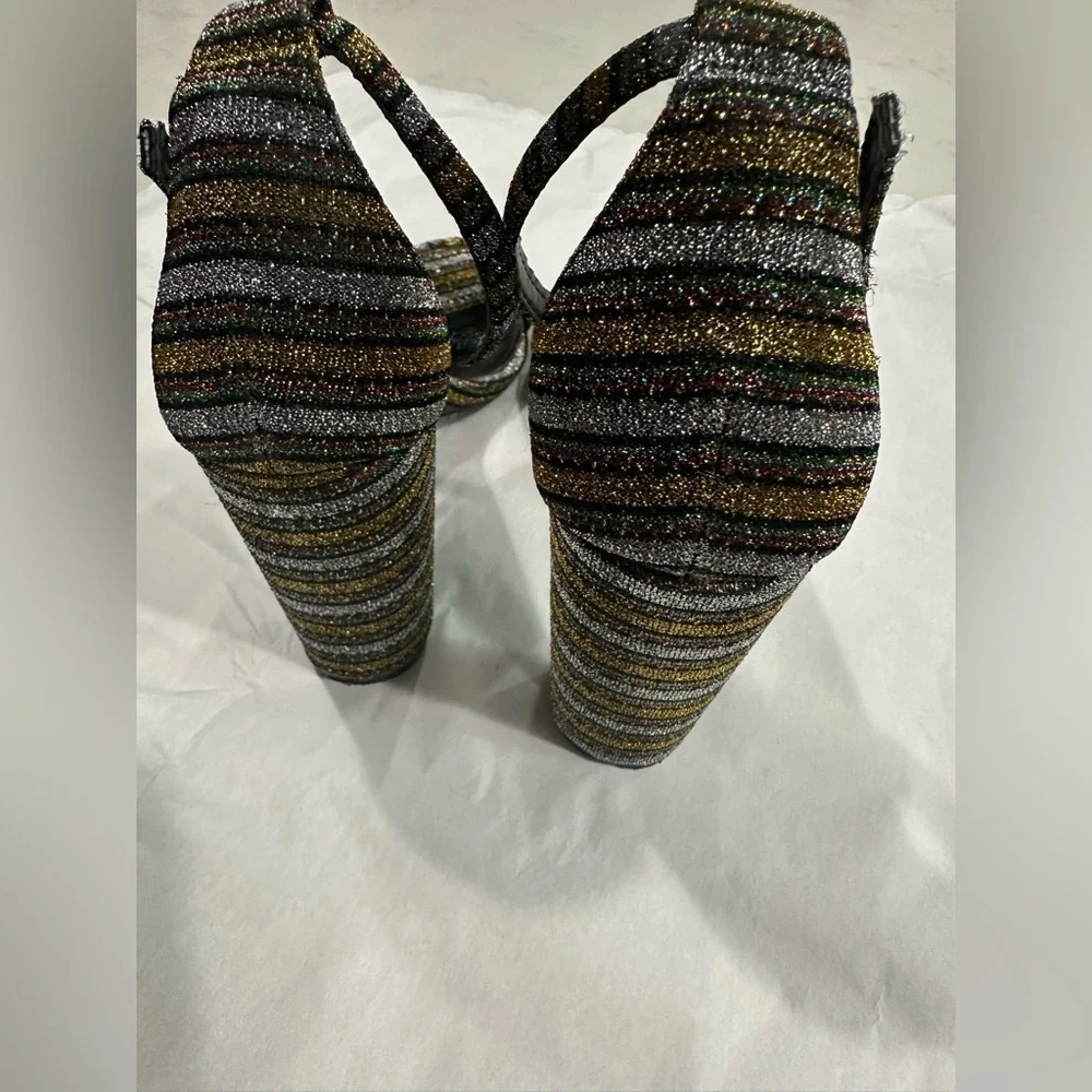 💕Lulu's Gold Multi Glitter Ankle Strap Heels Size 10
